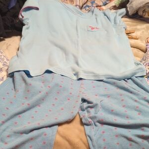 Sky Blue Women's Pajama Set with Pink Accents